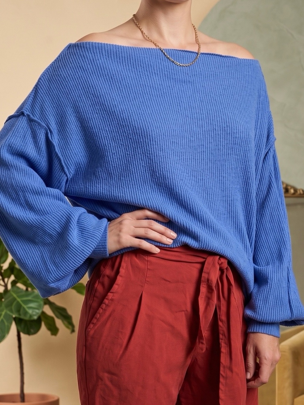 We The Free Blue main squeeze Hacci Blue Top Sweater Sz XS - Picture 1 of 8